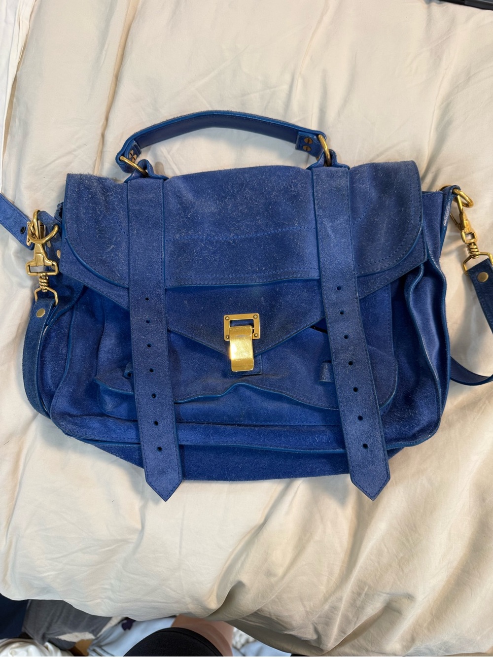 Proenza Blue Suede Top-Handle Shoulder Bag